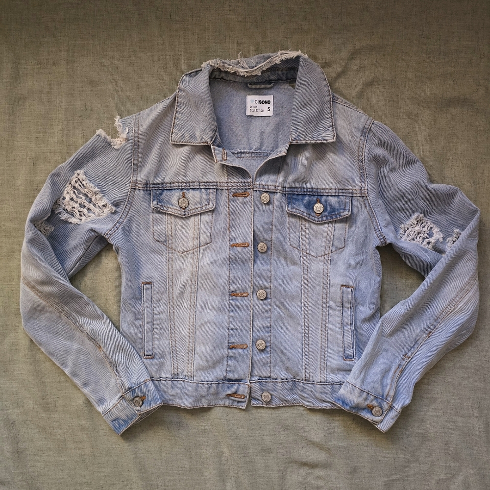 Light Blue Distressed Jean Jacket